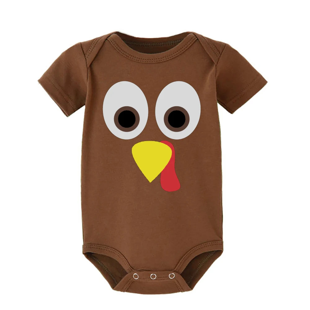 Thanksgiving Turkey Face Baby Bodysuit Boys Girls Cute Clothes Toddler Romper Baby Short Sleeve Jumpsuit Thanksgiving Outfits