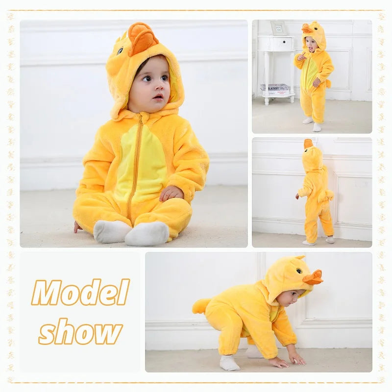 MICHLEY Halloween Costume Infant Baby Clothes Rompers Winter Flannel Hooded Bodysuits Pajamas Animals Overall Jumpsuit For Bebe