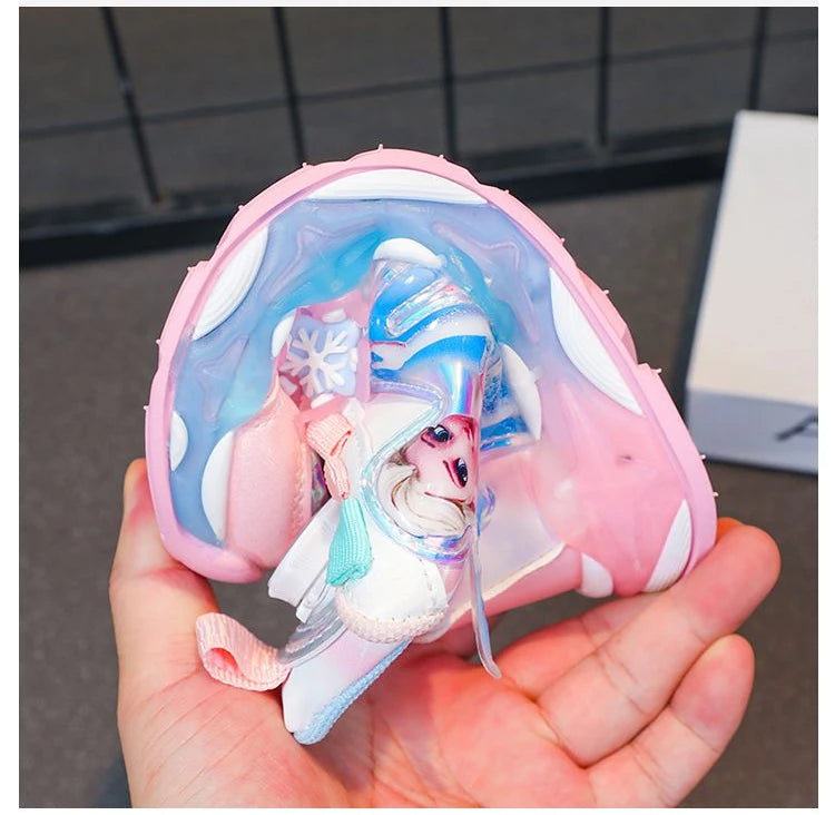 Disney LED Casual Sneakers Spring Girls Frozen Elsa Princess PU Leather Shoes Children Lighted Non-slip Pink Size 23-35