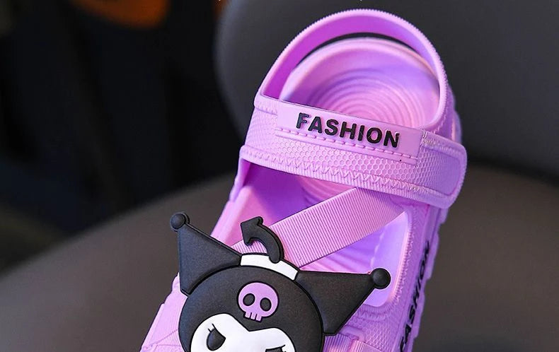 Sandals Girls Anime Kuromi Open Peep Toe Shoes Girly Summer Cute Cartoon Babys Purple Pink Slipper Kid Size 21-36
