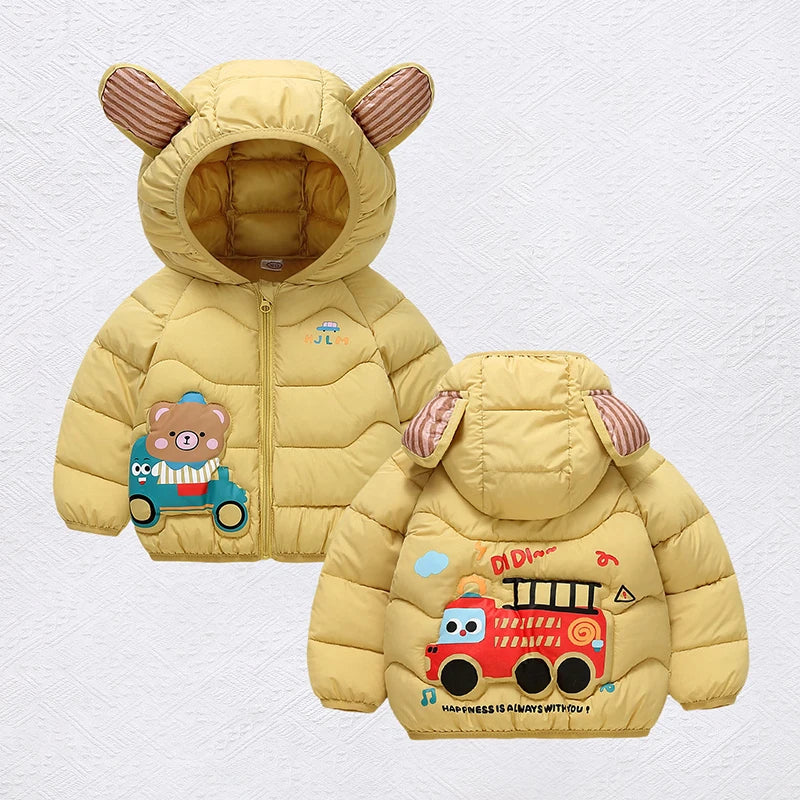 Autumn Winter Fashion Girls Boys Jacket Cute Cartoon Bear Print Warm Hooded Outerwear For 2-6 Years Kids Child Cotton Down Coat
