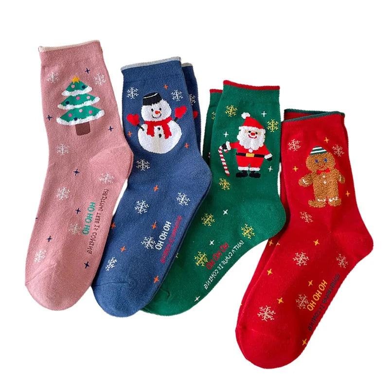 2/4/8 Pairs Children Christmas Socks Cotton Warm Mid-tube Socks For Kids Unisex Knitting Snowflake Elk Stocking Christmas Gift