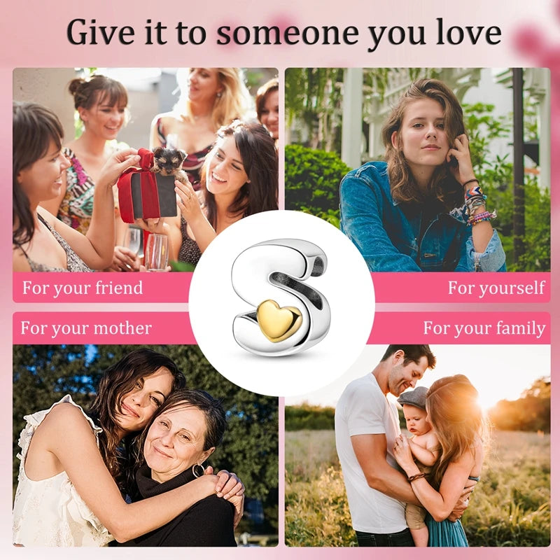 925 Sterling Silver DIY Alphabet Charms Beads LOVE Heart Letter Fit Original Bracelet Bangle Necklace Jewelry Marking Gift