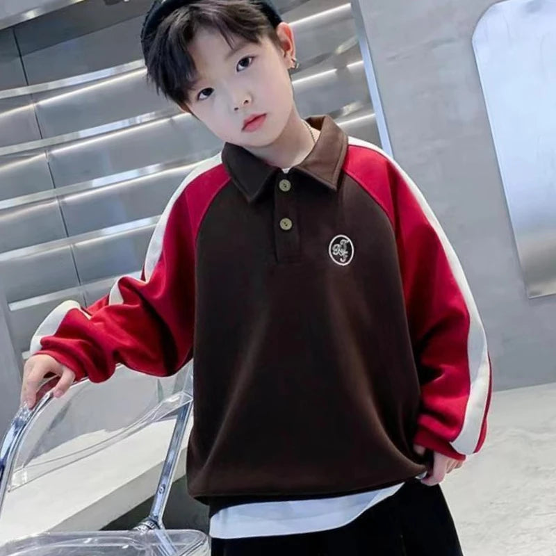 Fan-Only Boys' No Hood Collar Sweatshirt - Spring & Autumn New Arrival Stylish Kids' Polo Shirt