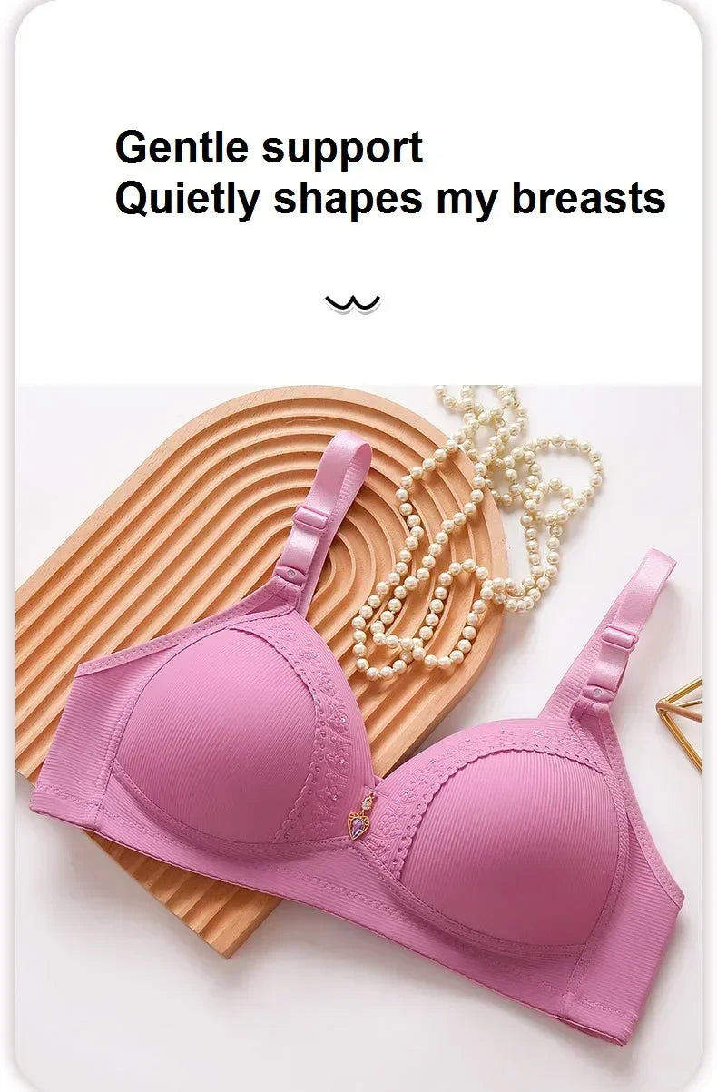 Gathered Side Collection Lifting Underwear Breasts Brassiere Large Size Bra Full Cup Underwear Brassiere No Steel Ring  Bra