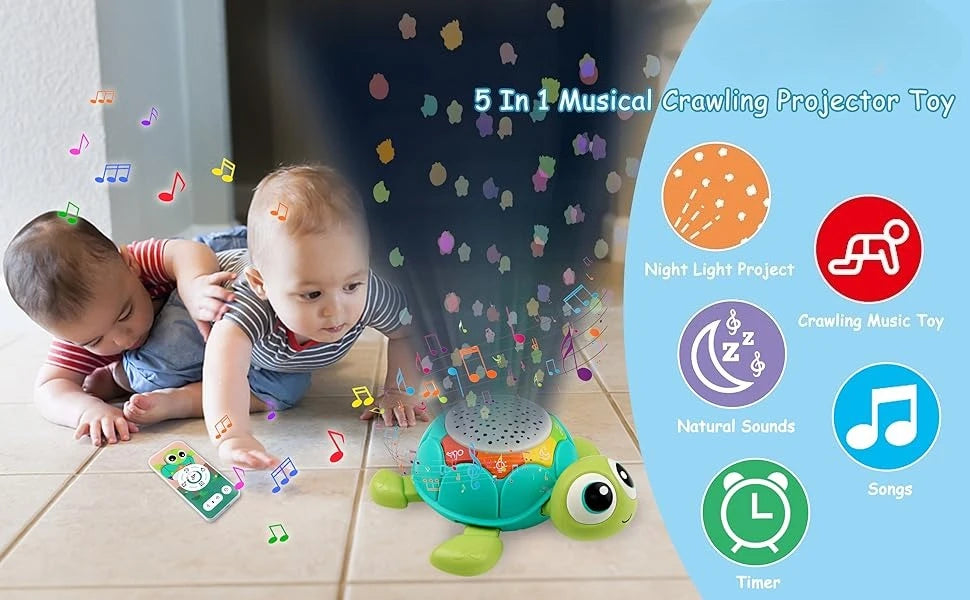 Baby Toys 5 in 1 Musical Projector Turtle Crawling Toys Tummy Time Infant Educational Toys for Boy Girl Birthday Christmas Gift
