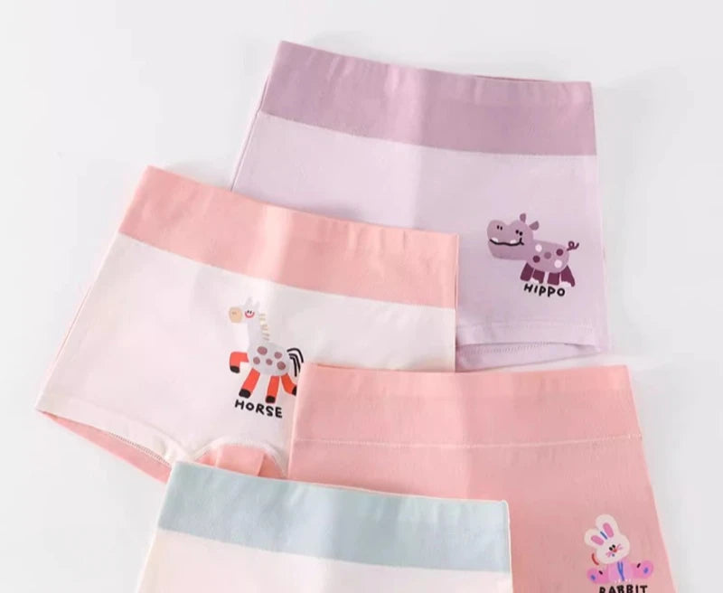 4PCS Girls High Waist Cotton Panties Kid Thin Breathable Soft Antibacterial Knickers Cute Print Briefs 3+y Young Child Underwear