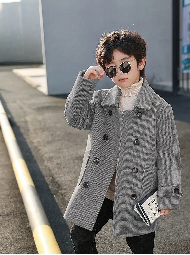 2025 Autumn Winter Kids Korean Style Plus Size Warm Thickened Wool Coat Windbreaker Stylish Outdoor Jacket