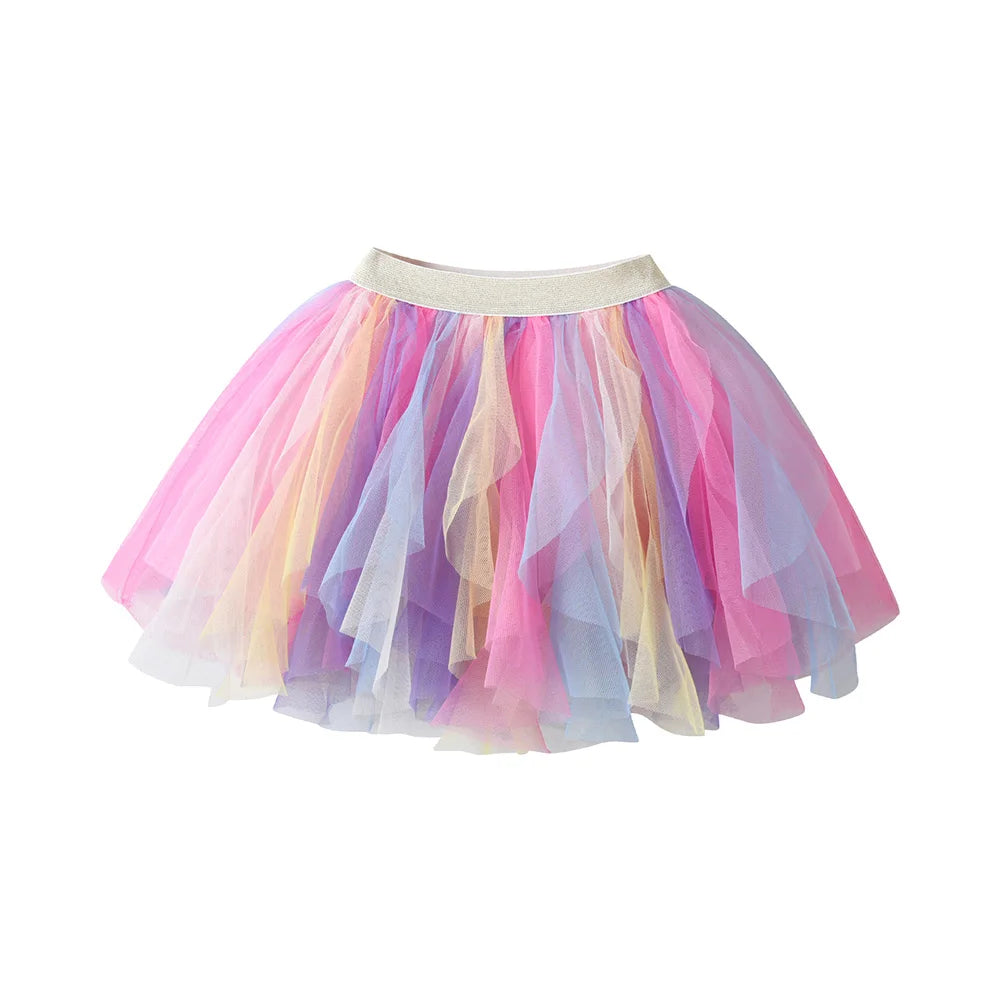 VIKITA Girls Rainbow Ballet Mini Skirt Kids Colorful Party Tutu Toddler Irregular Layered Performance Dance Mesh Skirt Outfit