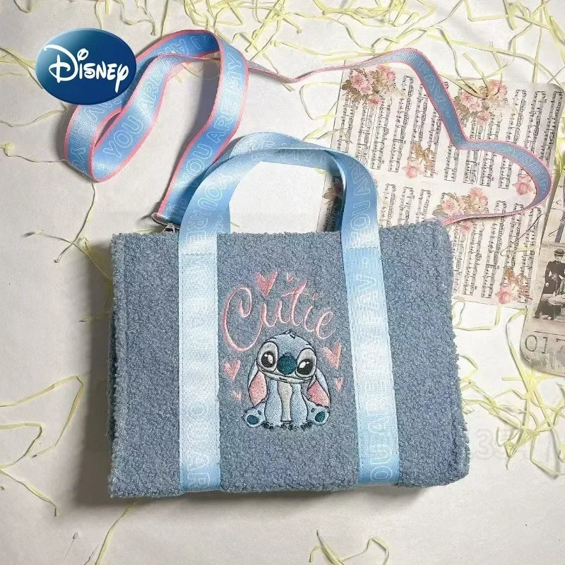 Disney Stitch New Women's Plush Shoulder Bag Cartoon Cute Women's Plush Shoulder Messenger Bag Fashion Embroidery Women's Bag