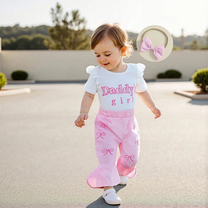 Toddler Girls 2-Piece Outfit Set with Ruffle Sleeve Floral Print Top and Denim Shorts - Summer Fashion Set for Baby Girls