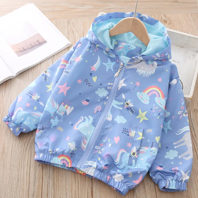 Fashion Kawaii Children's Jackets for Boys Girls Pink Blue Autumn Clothes 1 to 2 3 4 5 6 7 8 9 Years 2024 Kids Hoodie Waterproof