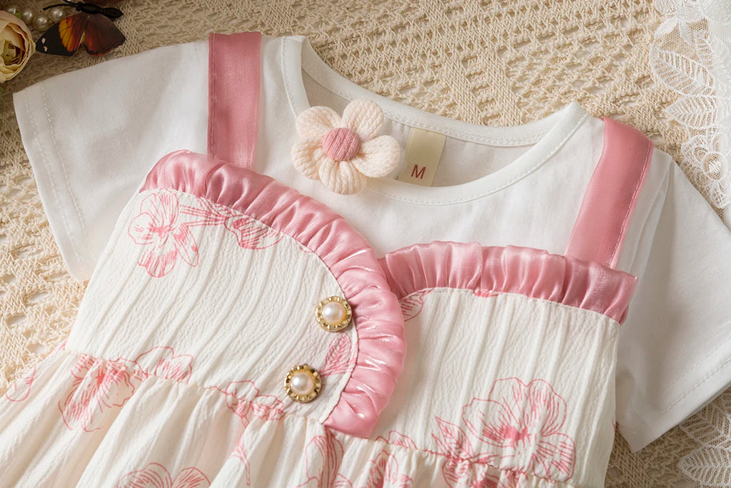 6-24 Months Summer New Soft And Comfortable Baby Girl Dress, Sweet Flower Children'S Short Sleeved Clothes