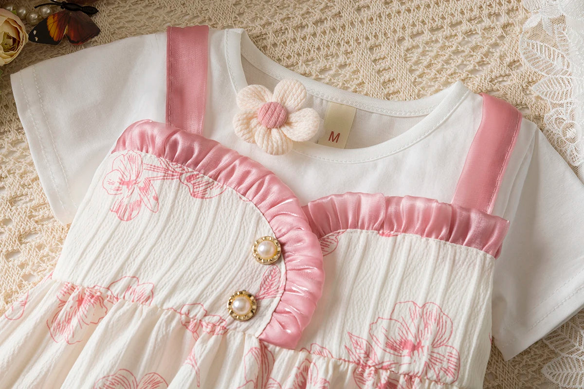 6-24 Months Summer New Soft And Comfortable Baby Girl Dress, Sweet Flower Children'S Short Sleeved Clothes