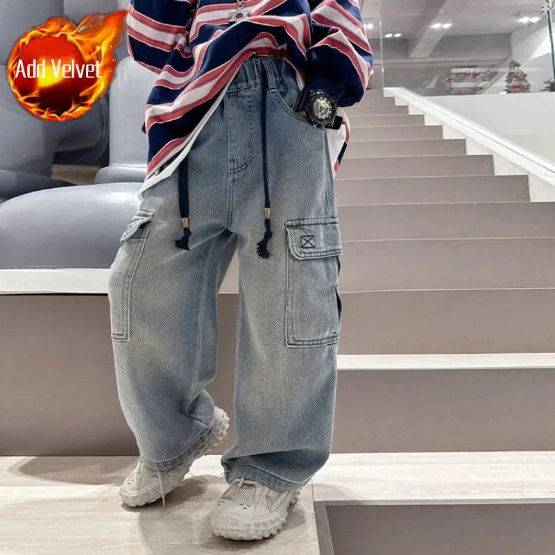 2025 Spring Autumn New Boys Loose Straight Jeans Lightweight Casual Pants for Tween Boys - Premium Denim Straight Leg Long Pants
