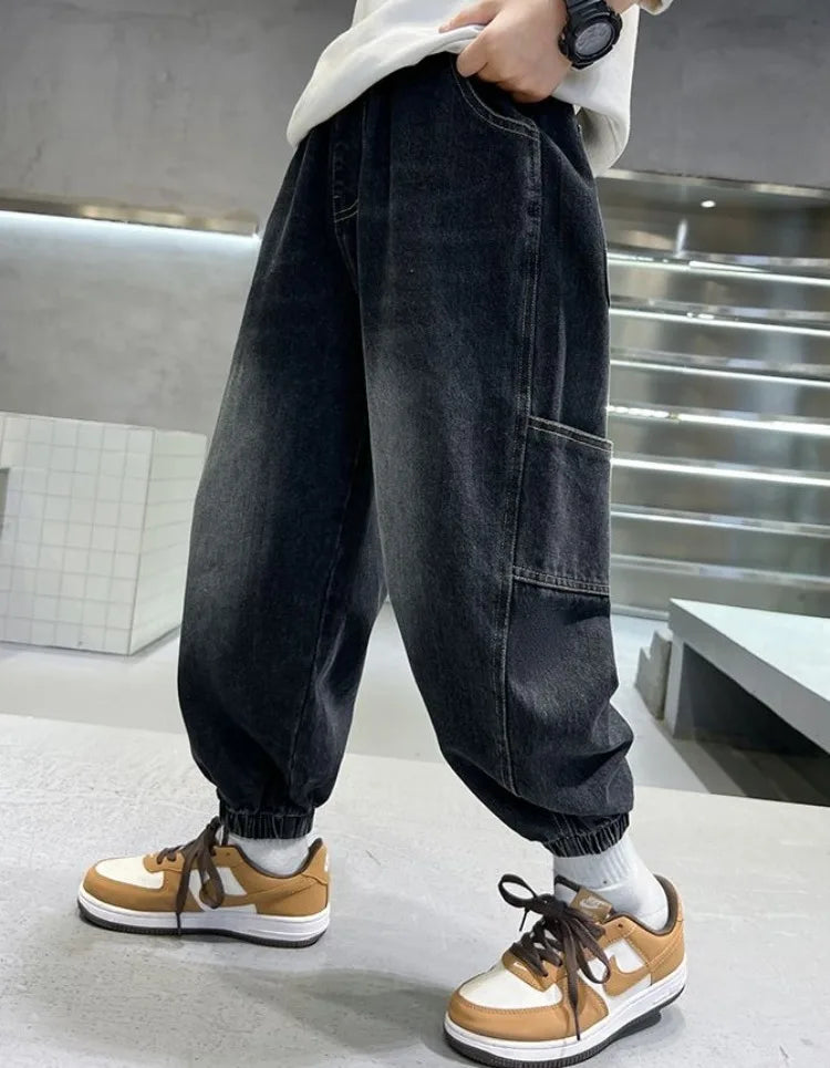 Boys' Fleece-Lined Jeans 2025 New Autumn/Winter Thermal Insulated Trendy Long Pants for Big Tall Kids, Stretchy Fabric Loose Fit