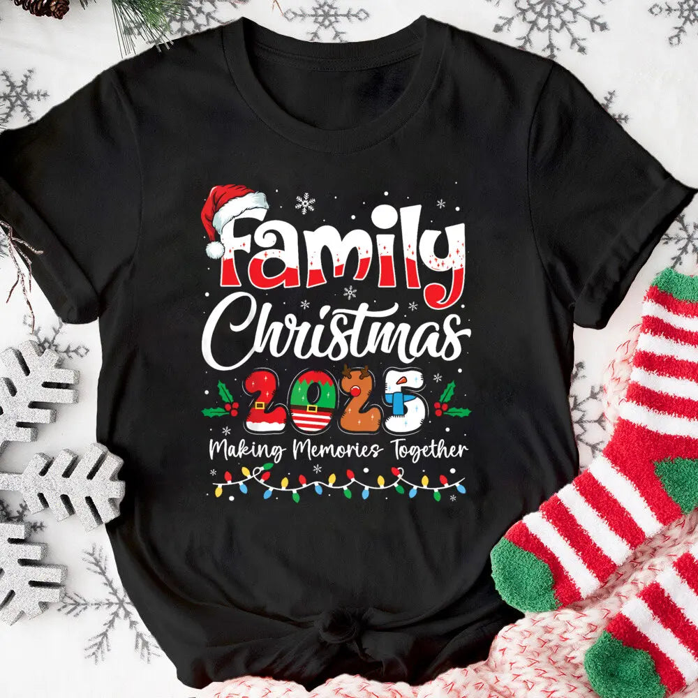 Family Christmas 2025 Print Family Matching Outfits Fashion Comfy Short Sleeve Tee Shirt Outfit Christmas Day Holiday Clothes