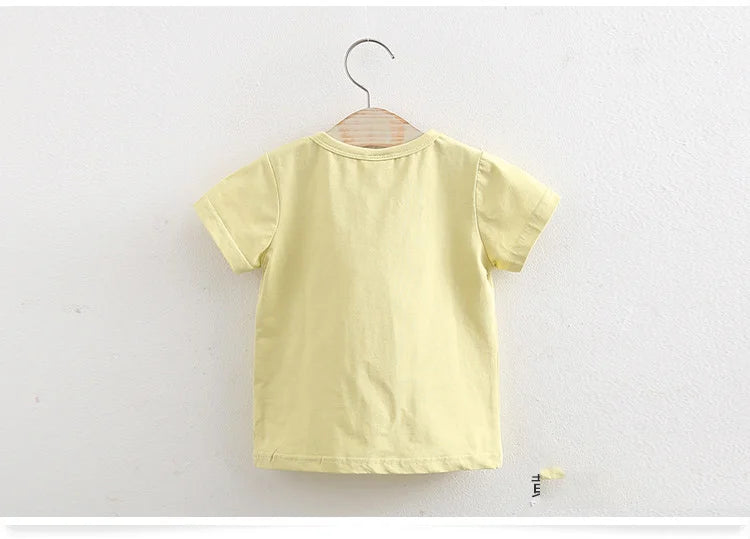 2025 Summer 2 3 4 6 8 10 Years Children Cotton Cartoon Star Bird Cat Rabbit Animal Print Short-Sleeve T-Shirt For Kids Baby Girl