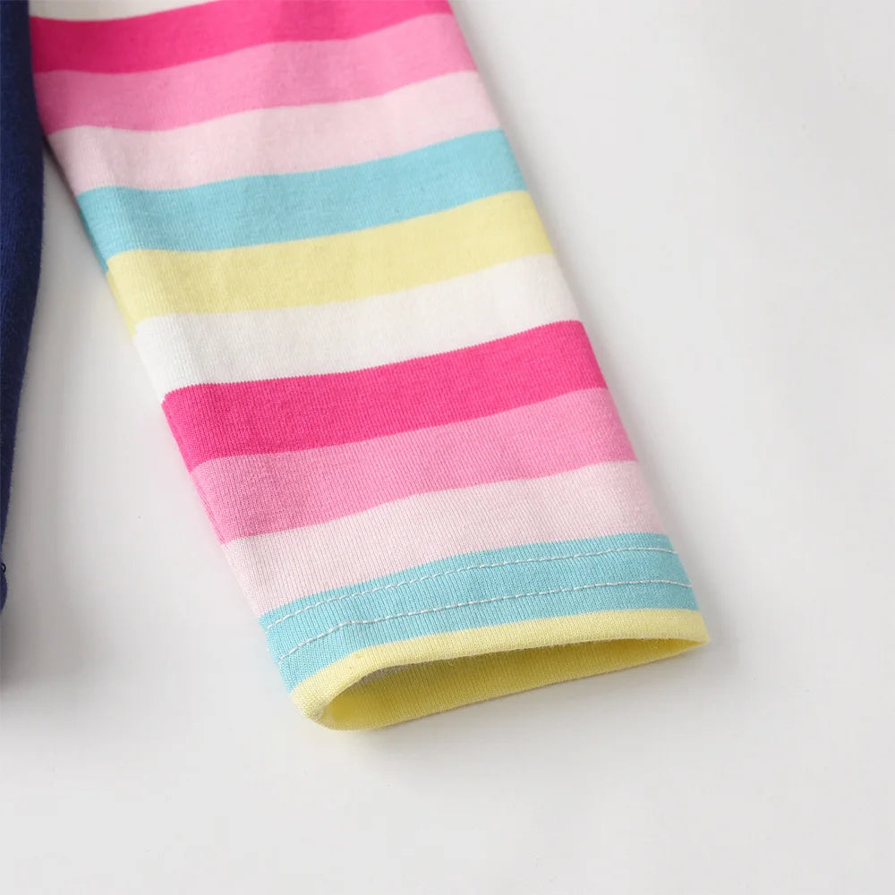 VIKITA Girls Long Sleeve Cotton Casual Tops and Tees Toddlers Mermaid Cartoon Print Navy Blue Spring Autumn Daily Cute Clothes