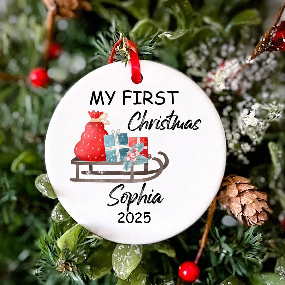 Personalized Christmas Baby Ornament Baby First Christmas Photo Prop Ornament Custom Keepsake Gift Infant Xmas Ceramic Ornament