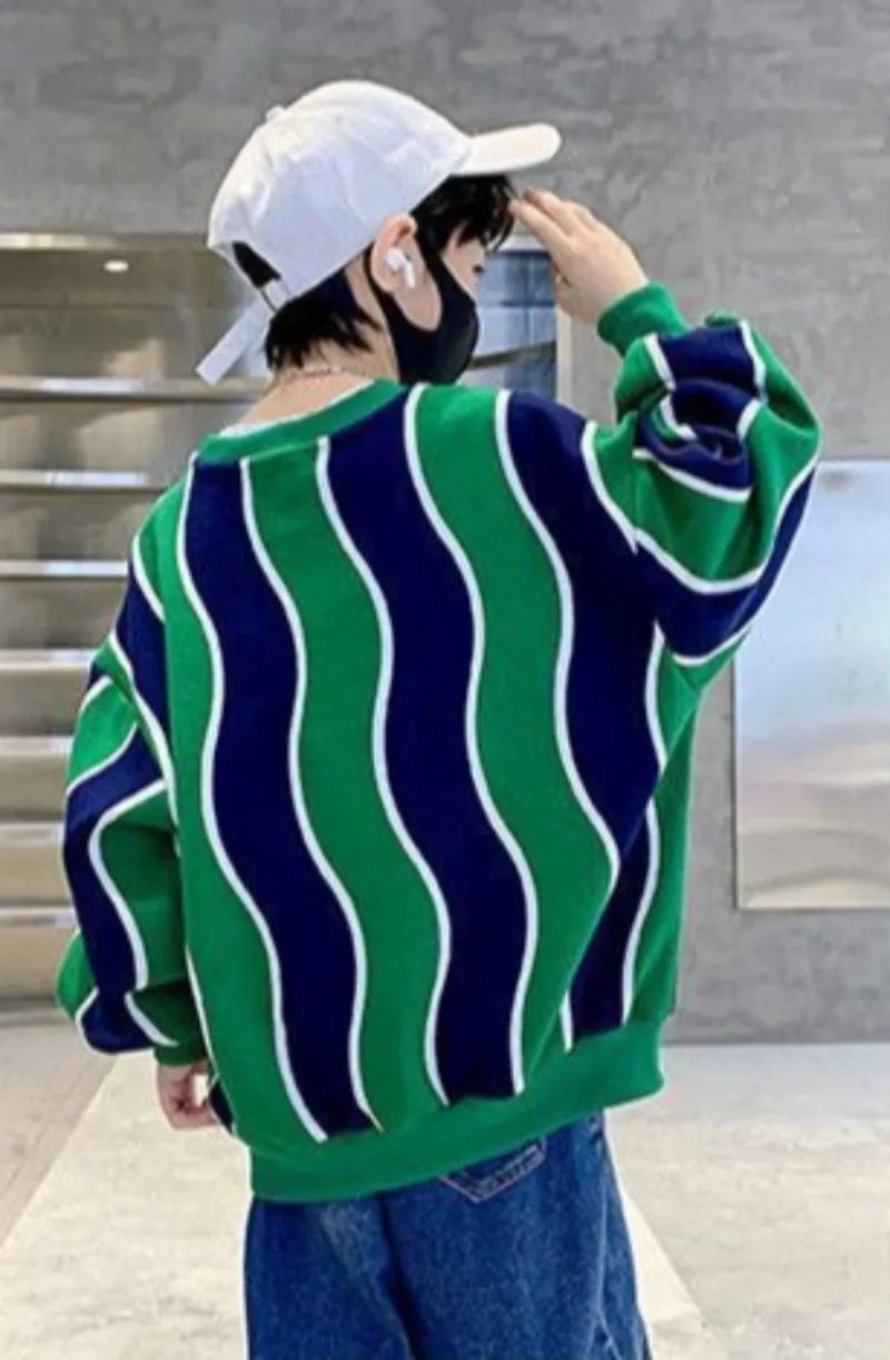 Boys' Medium-Large 2025 New Arrival No Hood Fleece-Lined Spring/Autumn Trendy Cool Kids Sweatshirt