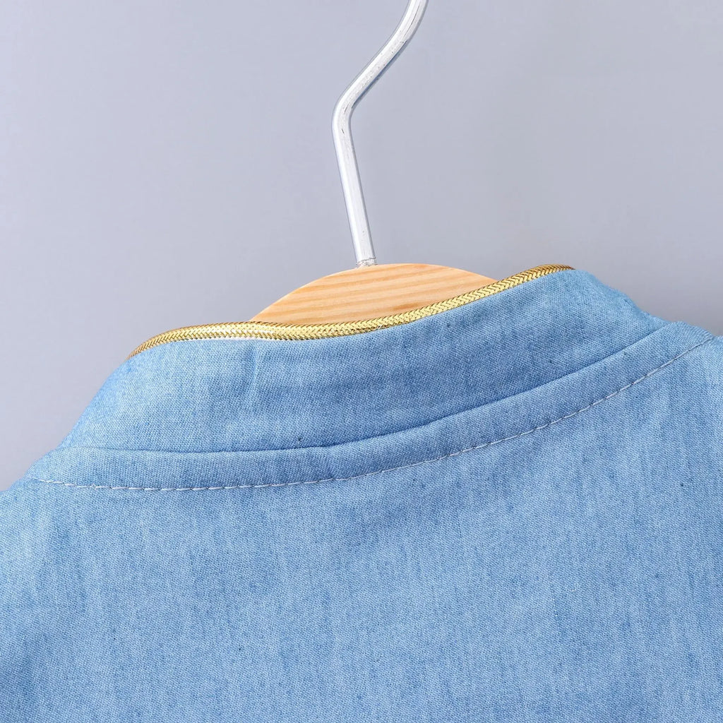 (Girls 0-3 Years Old)New Summer Girls Dress Small Flying Sleeve Bow Cowboy Work Pompous Past Polka Dot Color Sweet Princess Dres