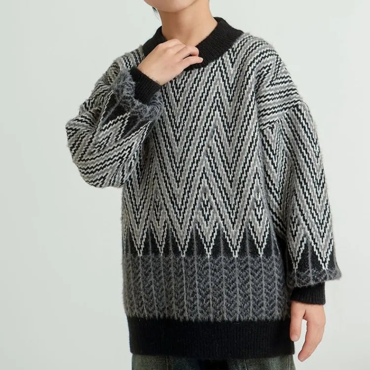 Heavyweight Winter Boys' Sweater Thickened Knit Mink Fur Warm Stylish Tween Oversized Teenager Autumn Winter Coat