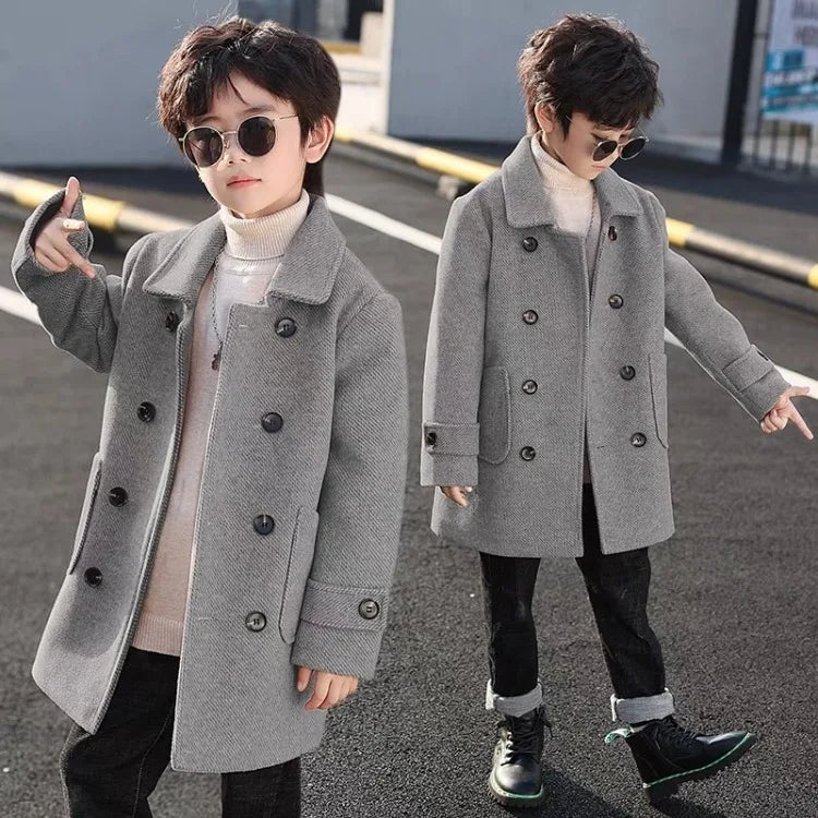 2025 Autumn Winter Kids Korean Style Plus Size Warm Thickened Wool Coat Windbreaker Stylish Outdoor Jacket
