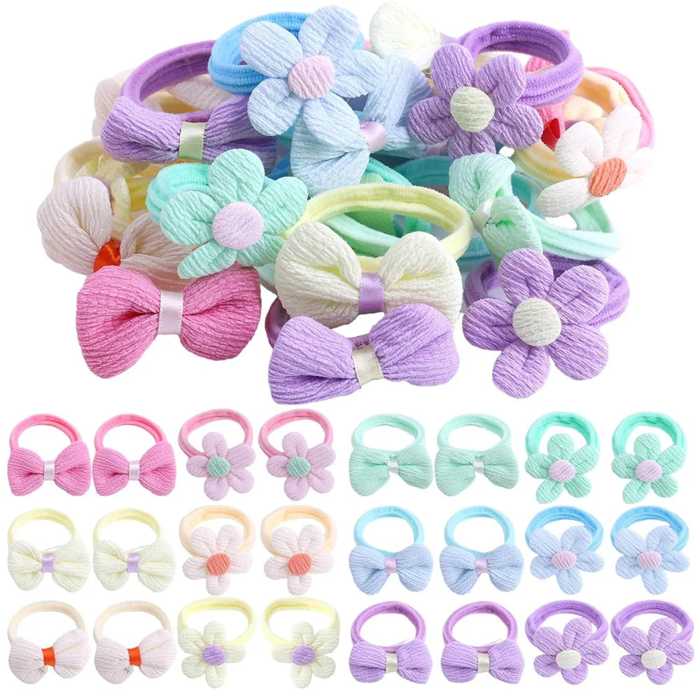 12PCS New Cut Hair Ties Princess Sweet Flower Bow Girls Women Elastic Hair Bands Hair Accessories Headwear