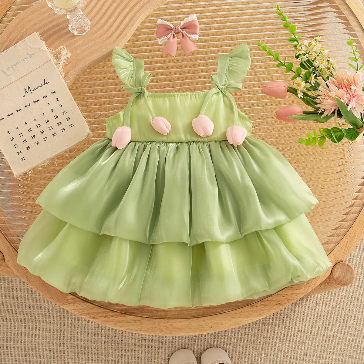 Summer New Sweet Tulip Baby Girl Dress, Cute Ruffled Sleeve Children'S Clothing For Babies Aged 9 Months To 3 Years Old