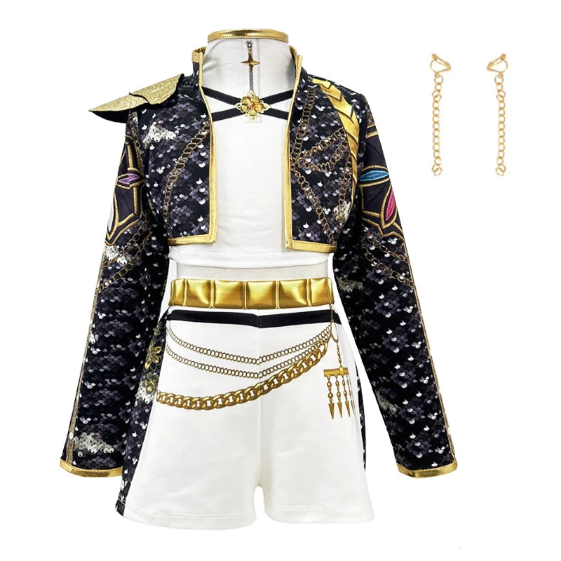 Kpop Dämonenjäger Kostüm Rumi Halloween Cosplay Hot Girls Show Kostüm Schwarzes glänzendes Set Halloween Mädchen Anime Kleidung