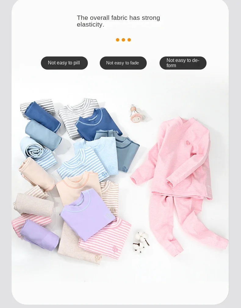 Thermal Underwear for Boys Cotton Thicken Warm Autumn Winter Teenage Children Underwears Set Solid Two Pieces Girls Clothing Set