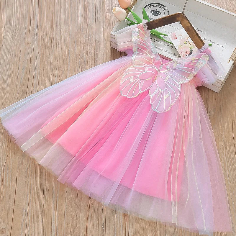 Summer New Colorful Chiffon Baby Girl Princess Dress, Cute Butterfly Wing Children'S Clothing