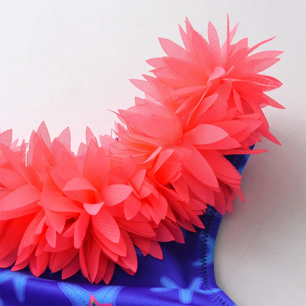 VIKITA Teenagers Girls Close-fitting Elastic Starfish Swimsuit Girls Split Two-pieces Swimwear Children Fashion Bikini Sets