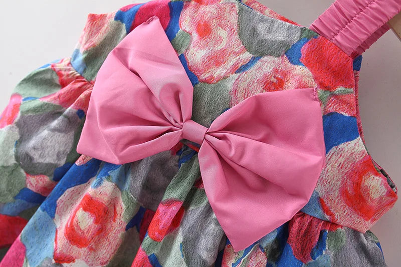 (0-3 Year Old Baby Girl Dress) Summer New Small Floral Bow Children'S Sleeveless Clothes, Free Bow Hat Included