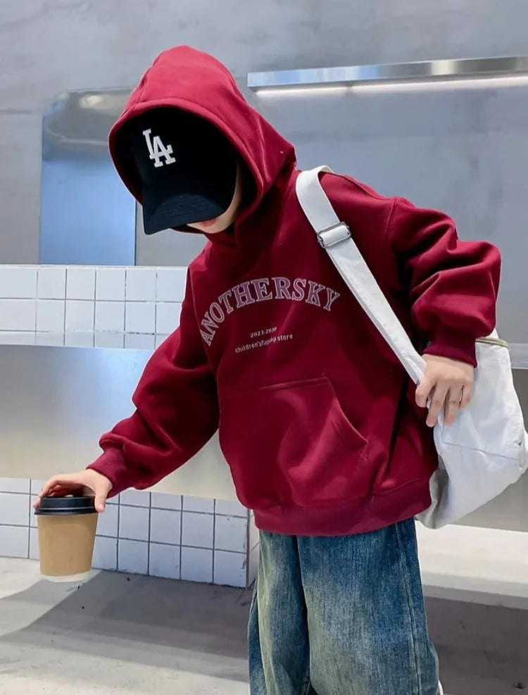 Boys' Korean-Style Oversized Hooded Sweatshirt for Spring & Autumn 2025 New Arrival - Medium/Large Size Stylish Kids Top