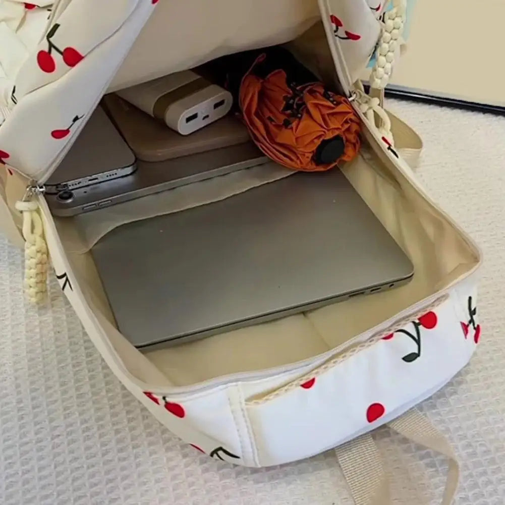 Corduroy Backpack three piece set Strawberry Print Daily Casual Backpack Niche Large Capacity Commuting Light Backpack