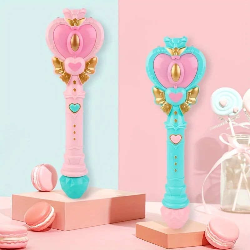 Magic Wand Bubble Machine with Solution for Boys and Girls Toy Bubble Blower With Princess & Fairy Stick Electric Bubble Machine