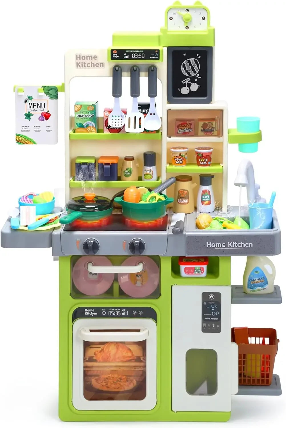 Kids Kitchen Playset with Realistic Lights & Sounds Spray Sink Pretend Play Food Kitchen Christmas Gift for Boys Girls Toddlers