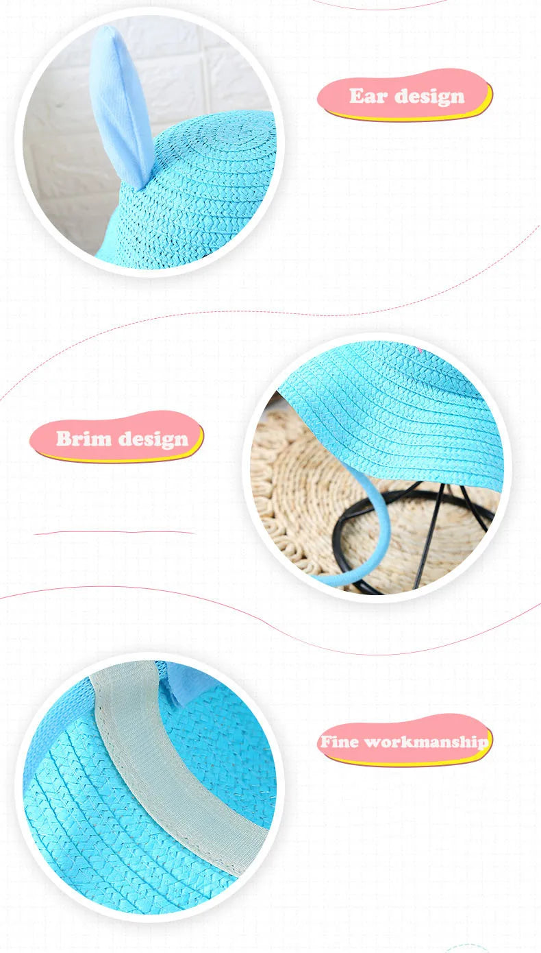 Kids Baby Bunny Hat with Moving Ears Rabbit Straw Hat Jumping Ear Funny Cap Wide Brim Sun Protection Hat Boys Girls Outdoor