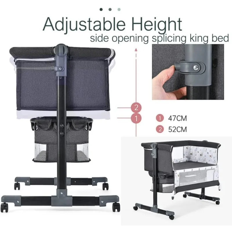 Portable Baby Crib Convertible Bassinet Multi-Functional Foldable Travel Bed with Wheels for Nursery Room Newborns Toddlers