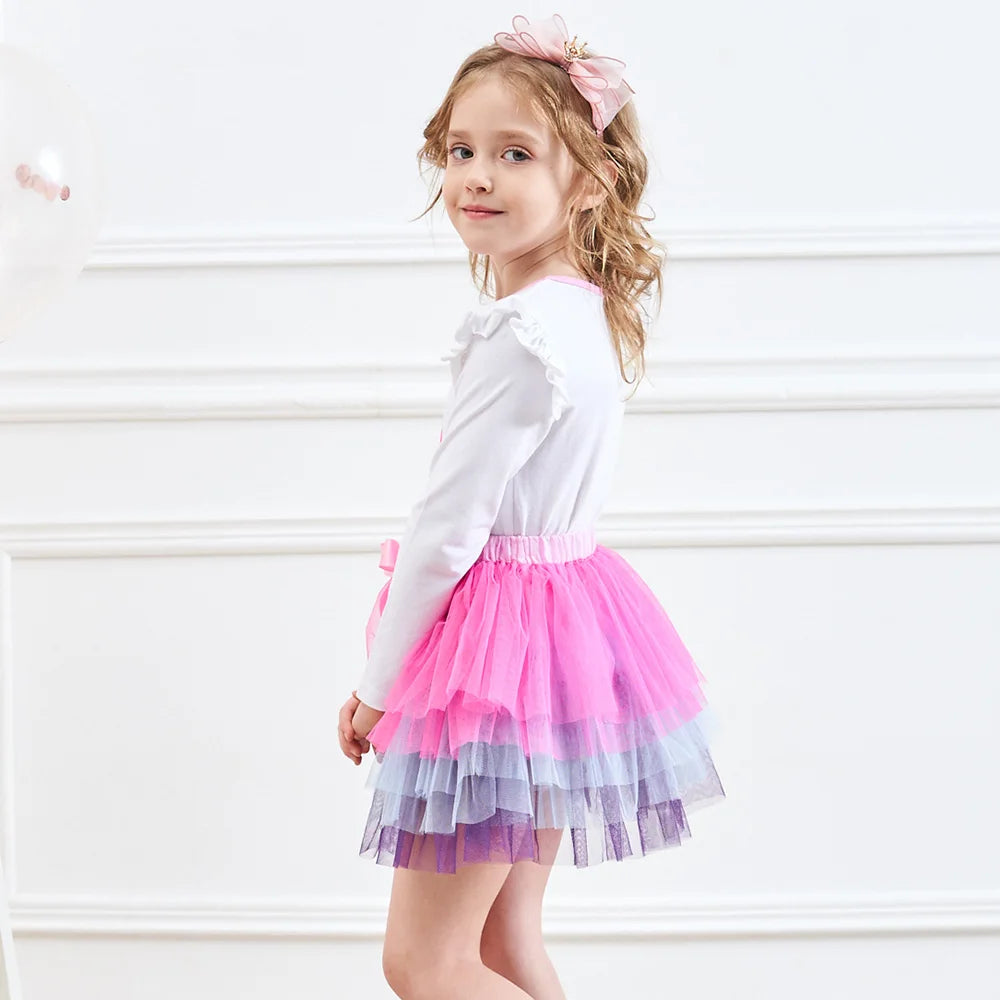 VIKITA Girls Mesh Tulle Layered Cake Tutu Skirts Birthday Party Performance Prom Gown Princess Mini Ballet Skirt with Bowknot