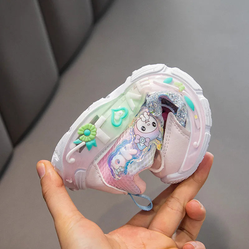 Kids'Casual Shoes Sneakers Led Light Cartoon My Melody PU Leather For Girls Anti-slip Breathable Pink Pruple Shoes Size 23-36