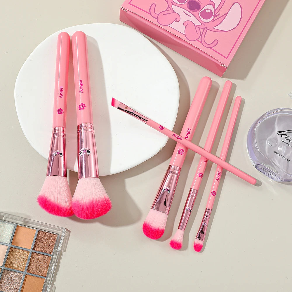 6pcs pink cartoon cute Stitch makeup brush set, wooden makeup brush eye shadow brush, gift box packaging, the perfect choice for