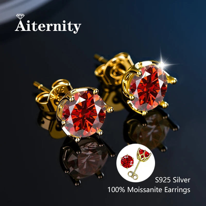 100% Real Sterling Silver S925 Moissanite Earrings Stud  With 2 Certificate D VVS1 Pass Diamond Test Pen For Women Men Jewelry