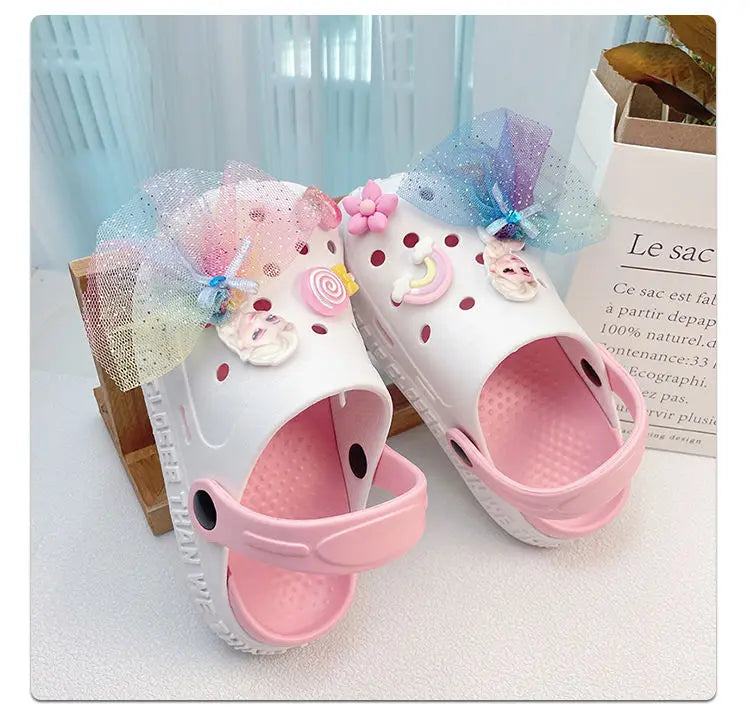 Disney Girls' Slippers Summer Princess Elsa Children's Girls Hole Shoes Summer Frozen Slippers Blue Pink Shoes Size 24-40