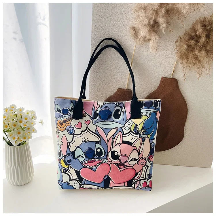 Kawaii Lilo & Stitch Large Canvas Bag Shoulder Bag Handbag Print Handbag Women's Large Capacity ShoppingBag Commuter Tote Bag