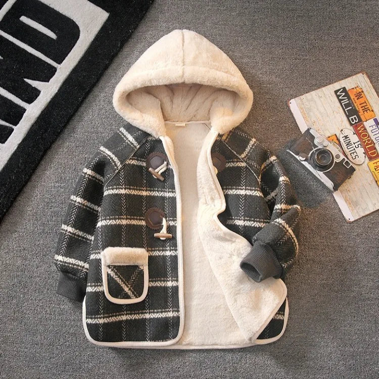 Boys Winter Wool Coat 2025 New Style Kids Thickened Fleece Lined Plaid Wool Jacket Thick Winter Clothing