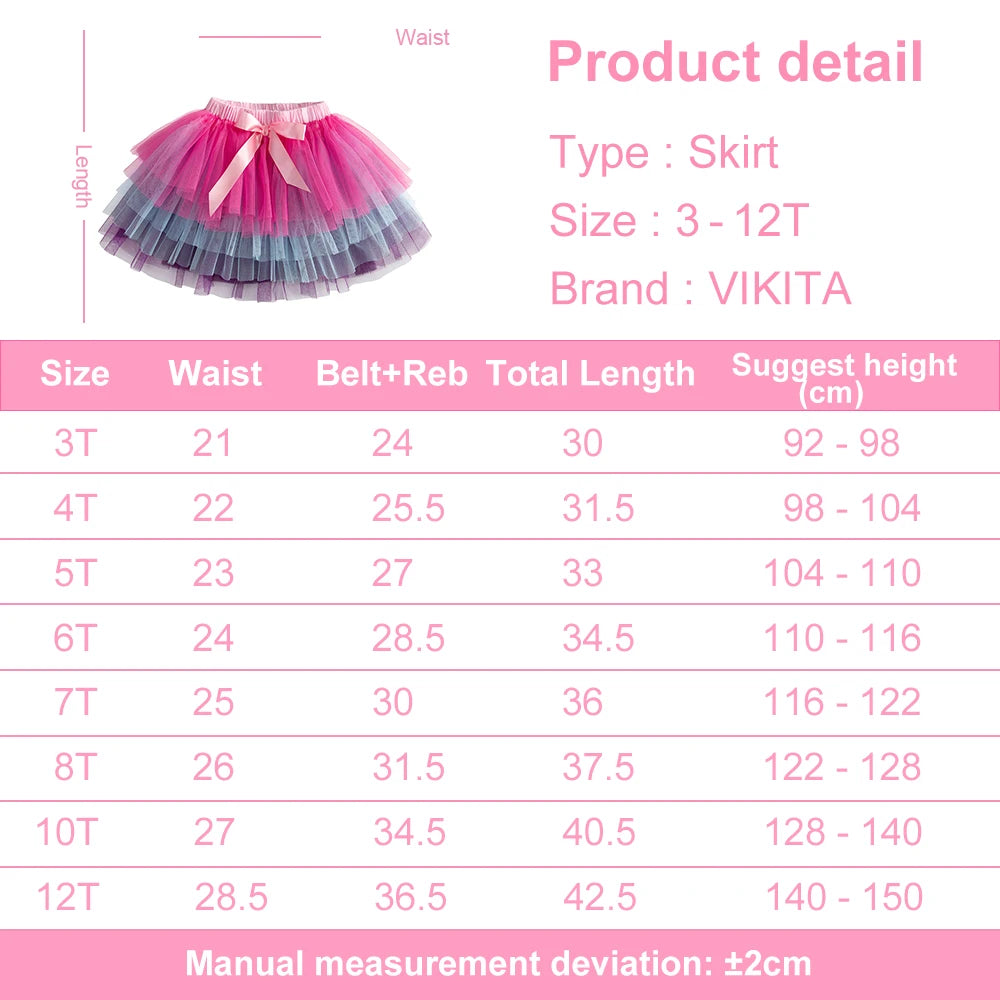 VIKITA Girls Mesh Tulle Layered Cake Tutu Skirts Birthday Party Performance Prom Gown Princess Mini Ballet Skirt with Bowknot
