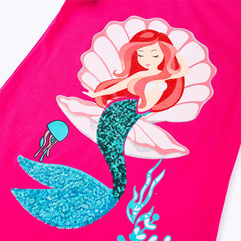 DXTON  Summer Kids Dresses For Girls Cartoon Toddler Clothing Everyday Children Dress Mermaid Sequin Princess Girls Casual Wear